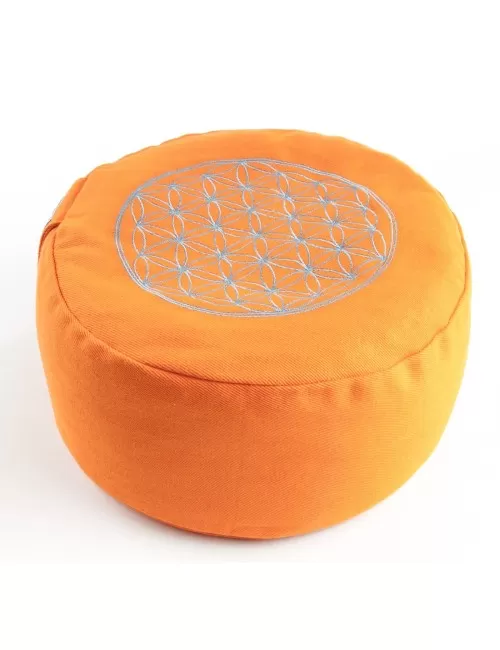 Meditationskissen - orange - Blume des Lebens - mit Buchweizen gefüllt 30 x 15 cm