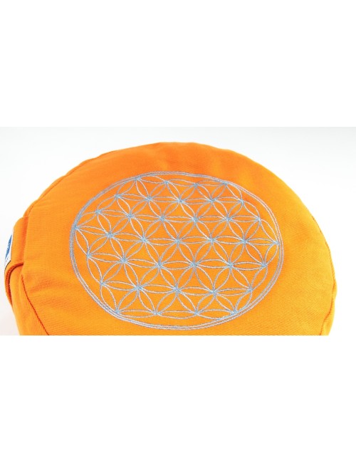 Meditationskissen - orange - Blume des Lebens - mit Buchweizen gefüllt 30 x 15 cm