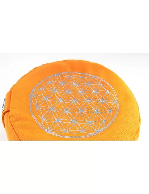 Meditationskissen - orange - Blume des Lebens - mit Buchweizen gefüllt 30 x 15 cm