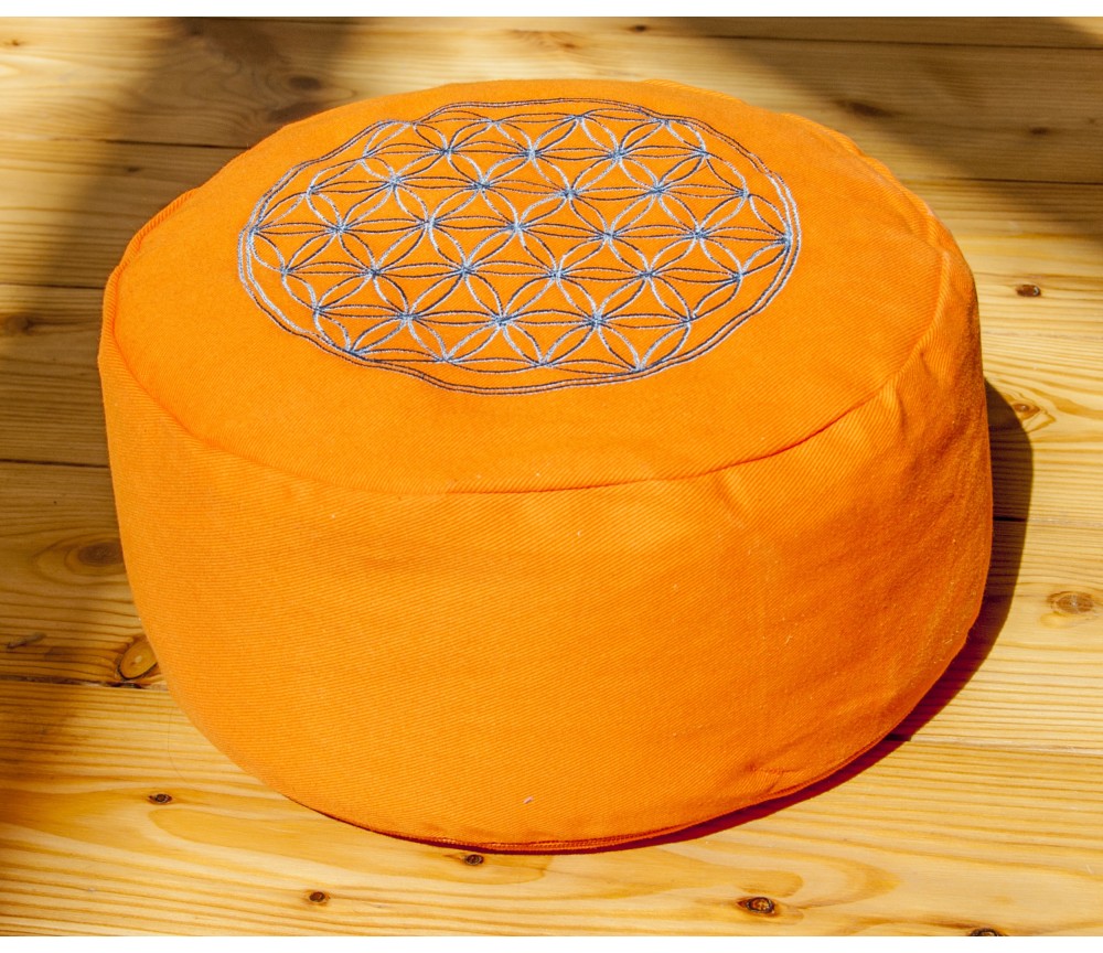 Meditationskissen - orange - Blume des Lebens - mit Buchweizen gefüllt 30 x 15 cm