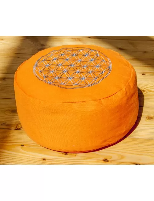 Meditationskissen - orange - Blume des Lebens - mit Buchweizen gefüllt 30 x 15 cm