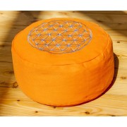 Meditationskissen - orange - Blume des Lebens - mit Buchweizen gefüllt 30 x 15 cm