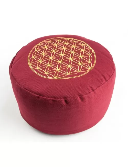 Meditationskissen - rot - Blume des Lebens - mit Buchweizen gefüllt 30 x 15 cm