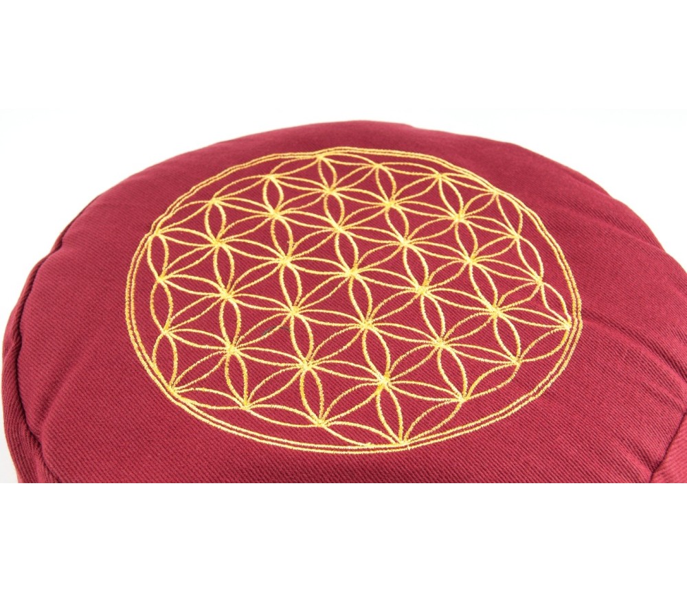 Meditationskissen - rot - Blume des Lebens - mit Buchweizen gefüllt 30 x 15 cm