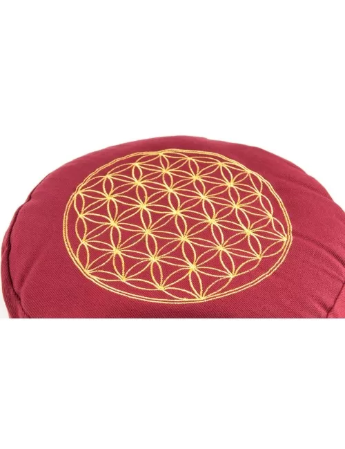Meditationskissen - rot - Blume des Lebens - mit Buchweizen gefüllt 30 x 15 cm