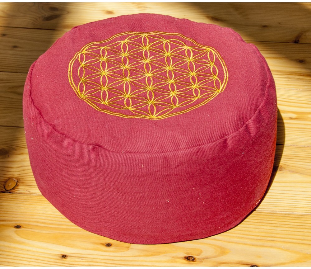 Meditationskissen - rot - Blume des Lebens - mit Buchweizen gefüllt 30 x 15 cm