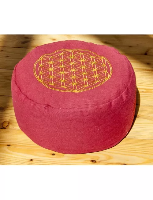Meditationskissen - rot - Blume des Lebens - mit Buchweizen gefüllt 30 x 15 cm