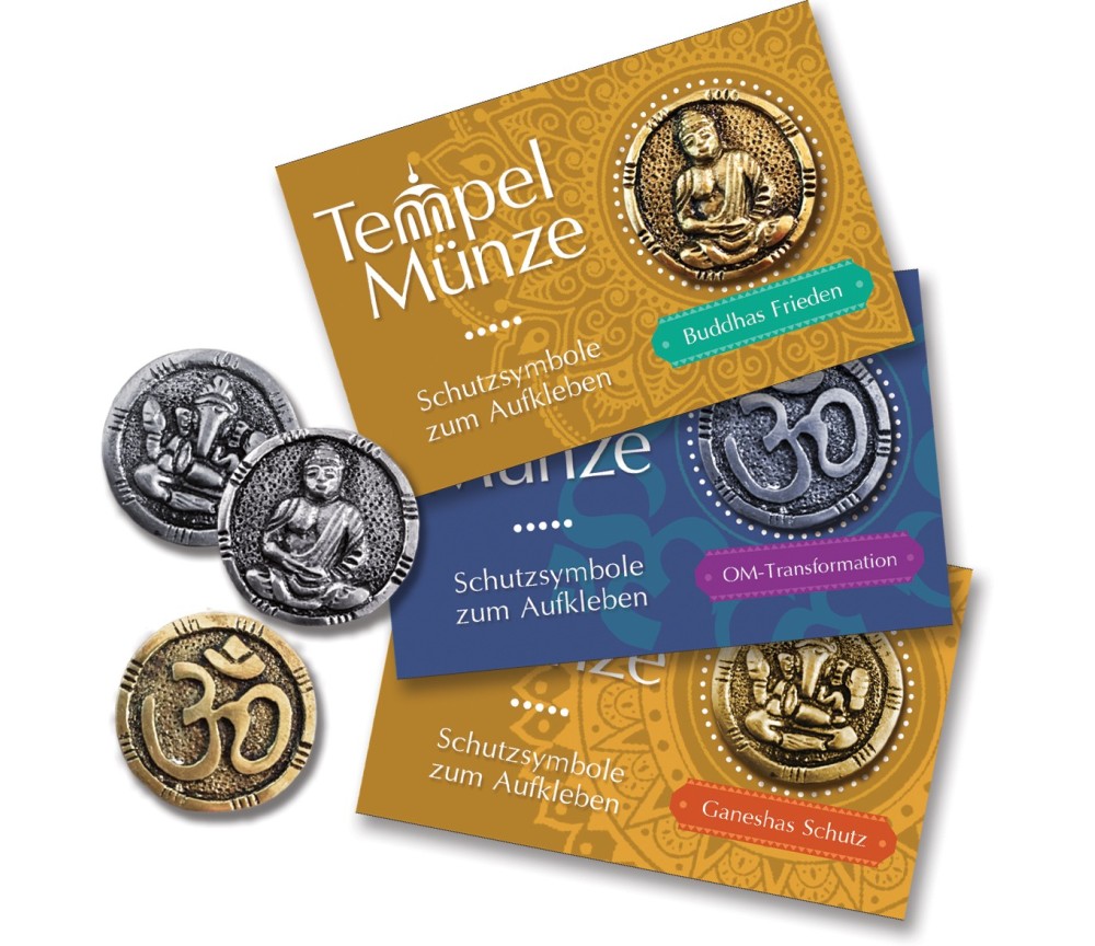 Tempelmünze Buddha - Schutzsymbole zum Aufkleben - aus Messing