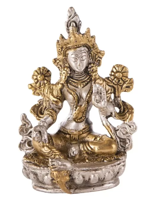 Statue - Grüne Tara versilbert ca. 9,5 cm