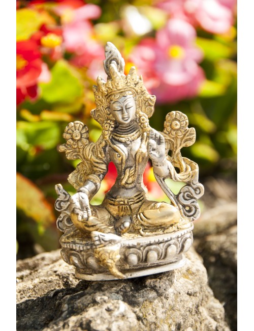 Statue - Grüne Tara versilbert ca. 9,5 cm
