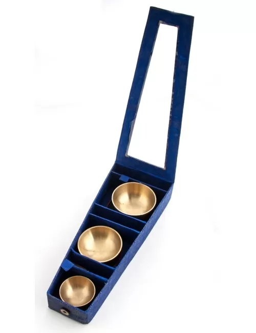 Klangschalen 3erSet- mit Kissen & Klöppel - in blauer Box