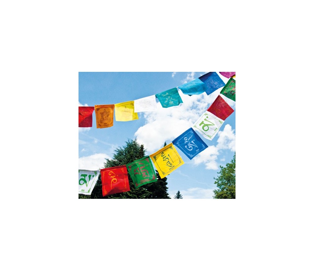 Tibetische Gebetsfahnen -Om Mani Padme Hum-aus Baumwolle-10 Fähnchen-0,8mLänge