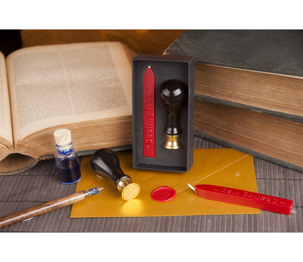 Siegel-Set - Blume des Lebens ink. Stempel und rotes Siegelwachs