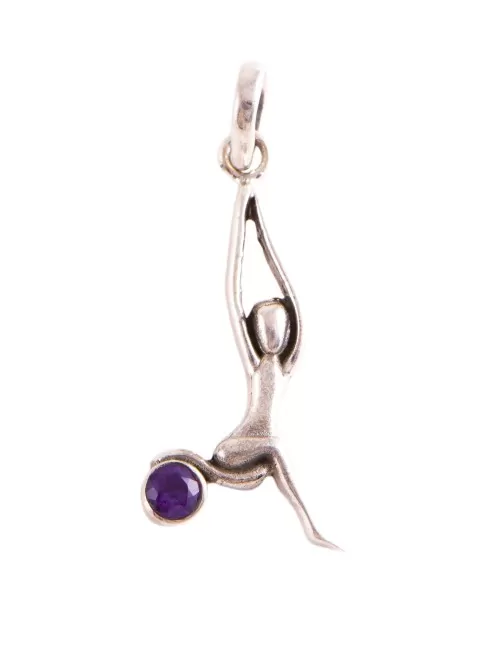 Anhänger - Halbmond, Asana Yoga mit Amethyst - 925 Sterling Silber - ca. 3,5 cm