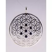 Anhänger - Blume des Lebens mit blauen Saphiren - 925er Silber