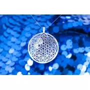 Anhänger - Blume des Lebens mit blauen Saphiren - 925er Silber