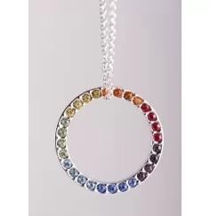 Kette mit Anhänger - Regenbogenkreis - ca. 42 cm - mit Glaskristallen