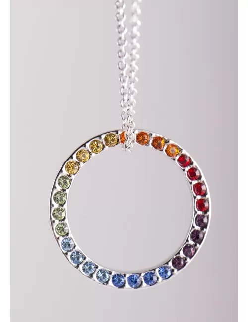 Kette mit Anhänger - Regenbogenkreis - ca. 42 cm - mit Glaskristallen