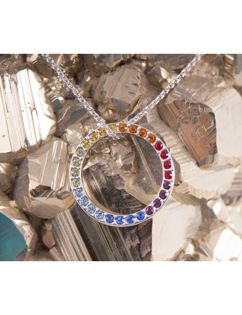 Kette mit Anhänger - Regenbogenkreis - ca. 42 cm  - mit Glaskristallen