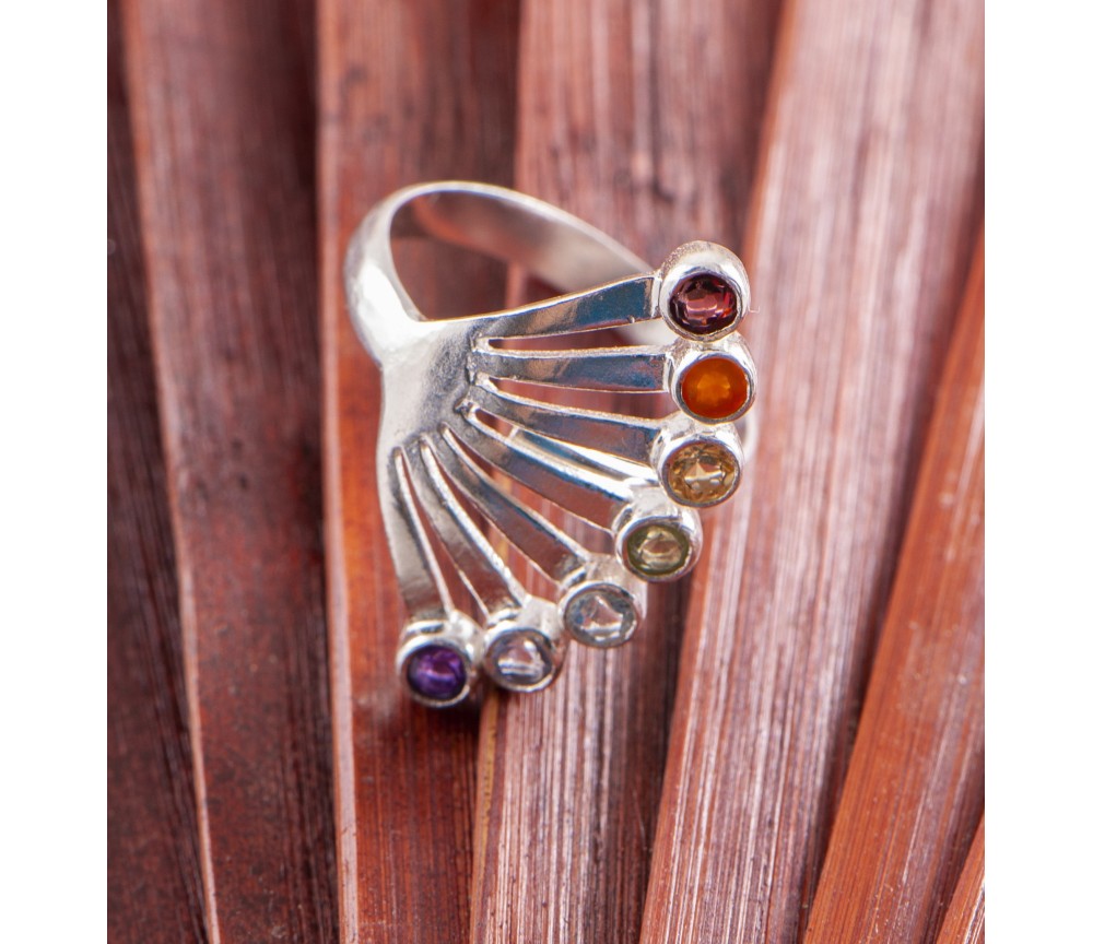 Ring - Chakra Fächer - verstellbar aus 925 Sterling Silber
