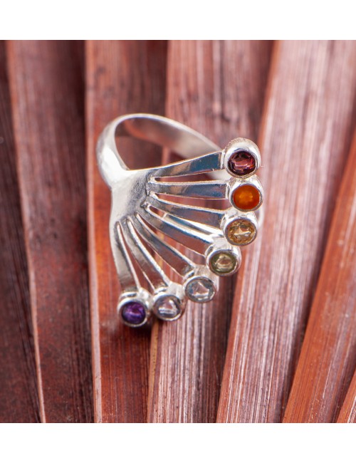 Ring - Chakra Fächer - verstellbar aus 925 Sterling Silber