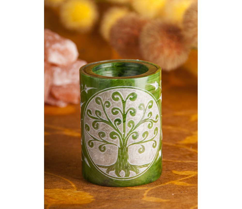 Aromalampe - Zylinder Yggdrasil, grün aus Speckstein