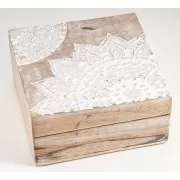 Holztruhe Schatz - & Holzbox - Mandala Silber, groß Mangoholz ca. 17,5x17,5x8,5 cm