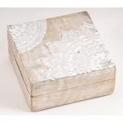 Holztruhe Schatz - & Holzbox - Mandala Silber, klein Mangoholz ca. 13,5x13,5x6,5cm