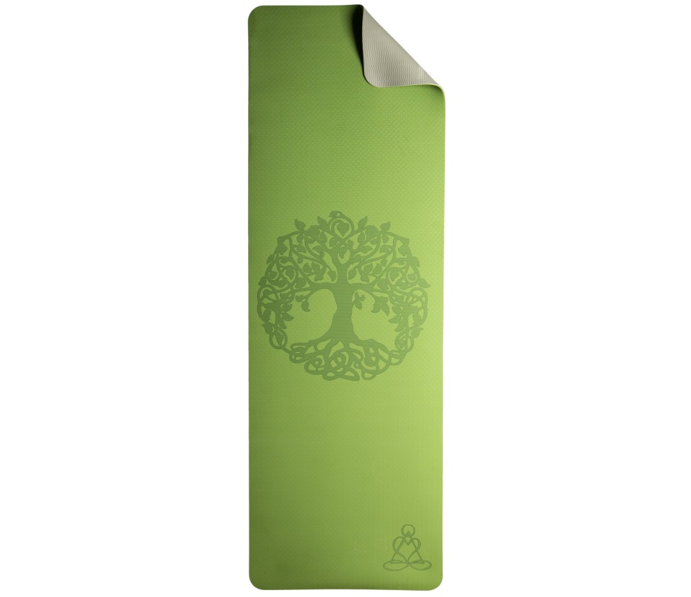 Yogamatte mit Blume des Lebens - 6 mm - TPE ecofriendly - hellgrün / grau