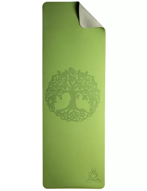 Yogamatte mit Blume des Lebens - 6 mm - TPE ecofriendly - hellgrün / grau