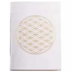 Schreibbuch - Lebensblume weiß/gold 144 Seiten - Ledereinband mit goldener Prägung 18x13 cm