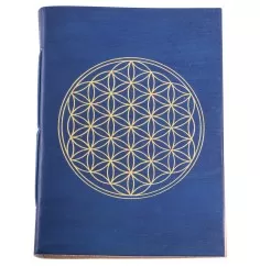 Schreibbuch - Lebensblume blau/gold 144 Seiten - Ledereinband mit goldener Prägung 18x13 cm