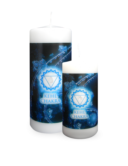 Engelalm - Energiekerze - Chakra - Kehlchakra - versch. Größen