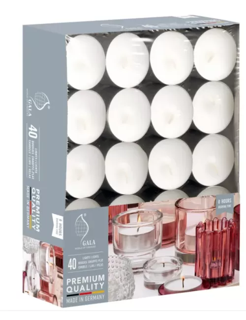 Gala Teelichter weiß, Ø 40 mm, Höhe 25 mm, 8h Brenndauer, 40 Stück