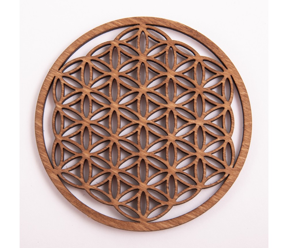 Blume des Lebens - aus Holz - 9 cm, dunkelbraun - 5er Pack