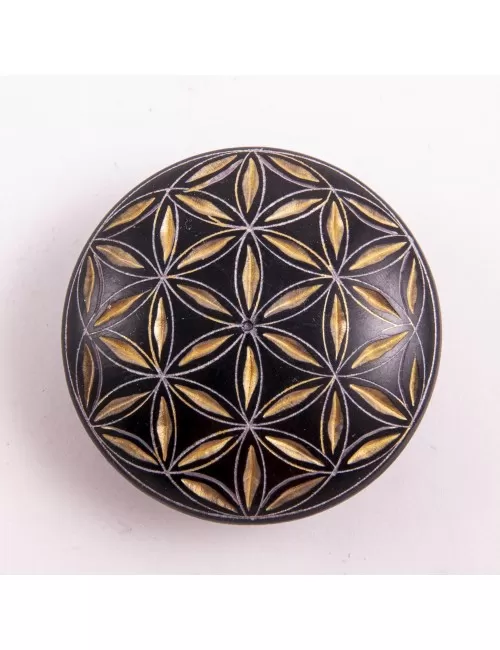 Handschmeichler - Lebensblume - schwarz/gold - Speckstein - 4,5cm