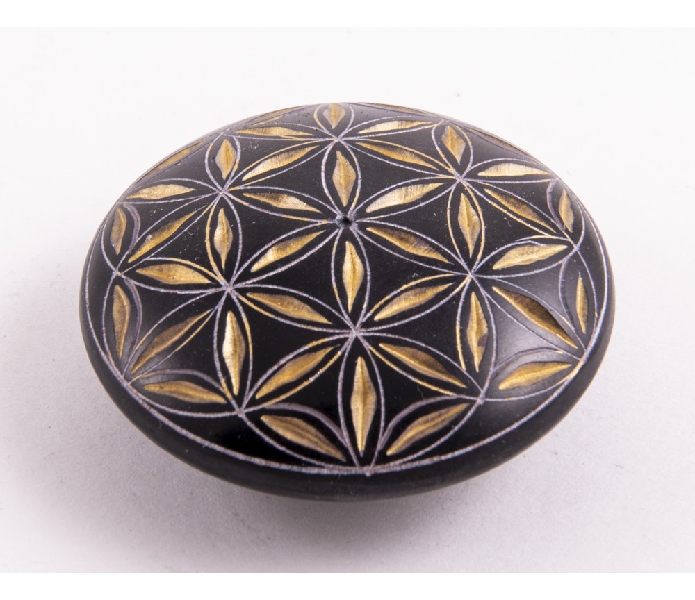 Handschmeichler - Lebensblume - schwarz/gold - Speckstein - 4,5cm