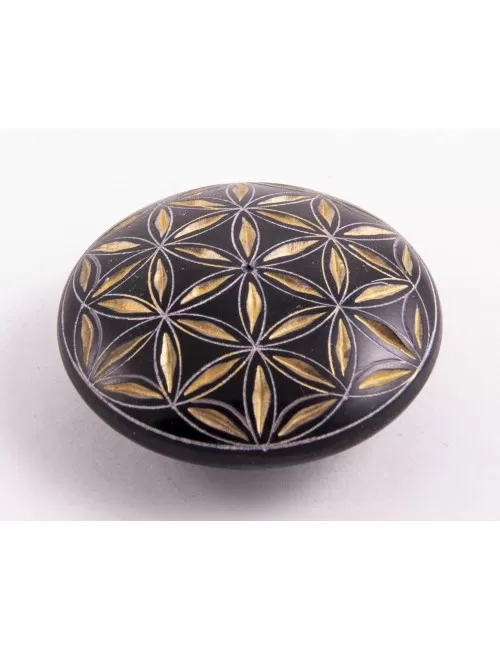 Handschmeichler - Lebensblume - schwarz/gold - Speckstein - 4,5cm