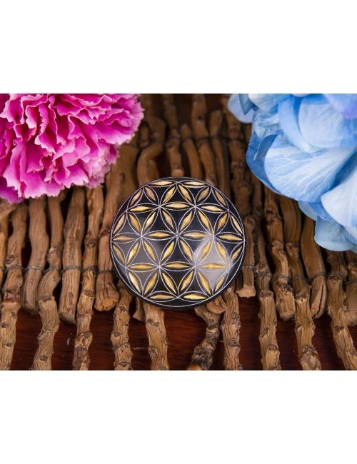 Handschmeichler - Lebensblume - schwarz/gold - Speckstein - 4,5cm