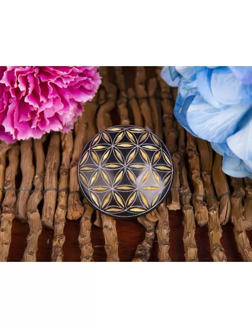 Handschmeichler - Lebensblume - schwarz/gold - Speckstein - 4,5cm