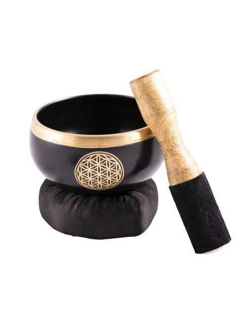 Klangschalen Set - Blume des Lebens - 3tlg schwarz - gold