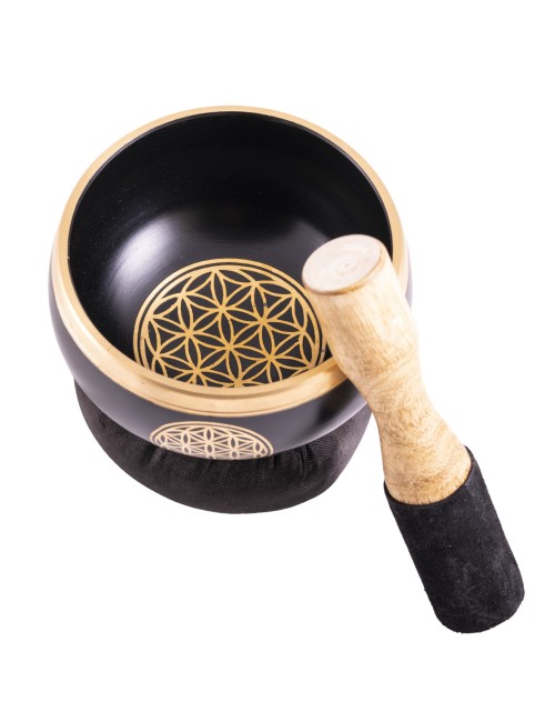 Klangschalen Set - Blume des Lebens - 3tlg schwarz - gold