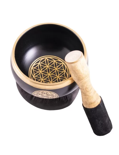 Klangschalen Set - Blume des Lebens - 3tlg schwarz - gold