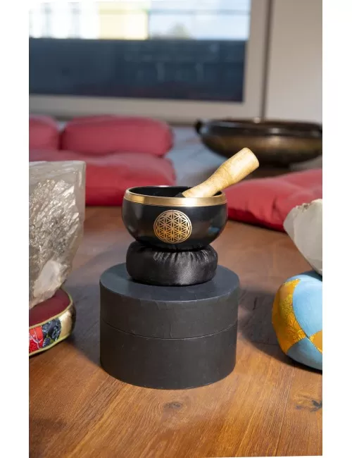Klangschalen Set - Blume des Lebens - 3tlg schwarz - gold