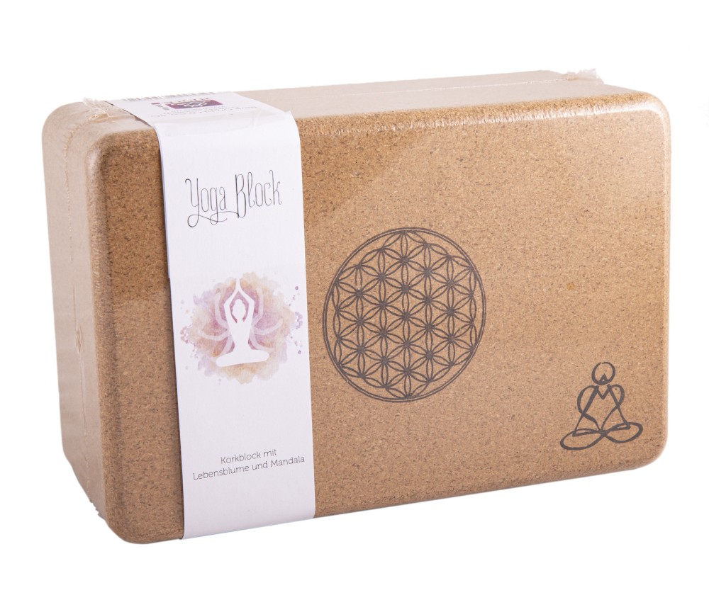 Yogablock - aus Kork - Blume des Lebens - Mandala - 23x15x10cm