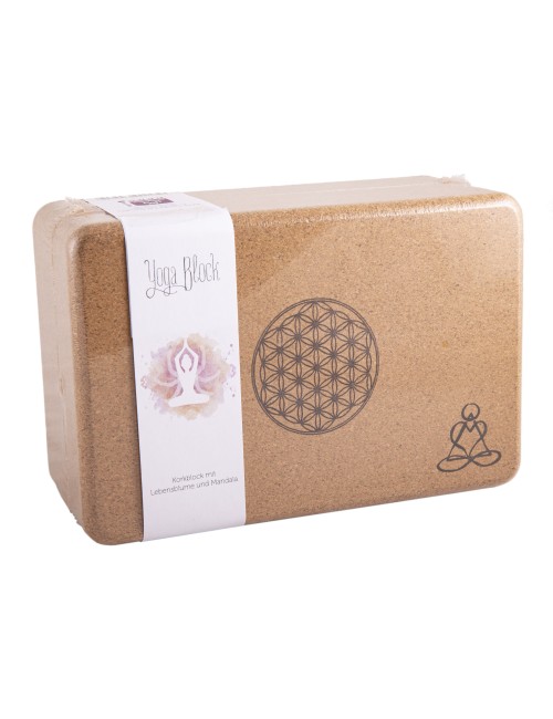 Yogablock - aus Kork - Blume des Lebens - Mandala - 23x15x10cm