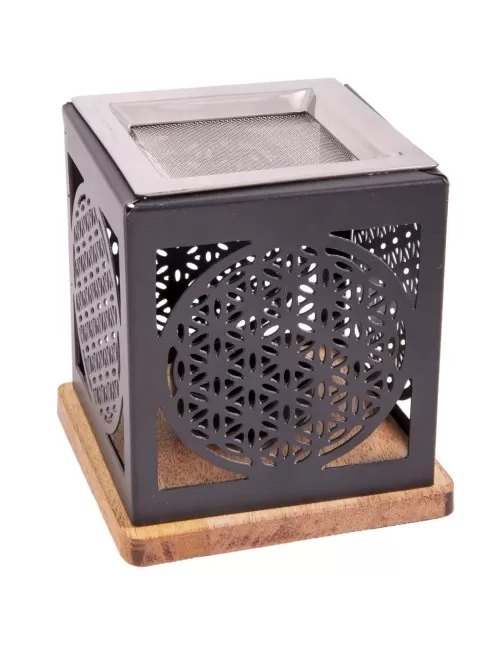 Räuchergefäß - Blume des Lebens- mit Sieb für Teelichter-schwarz