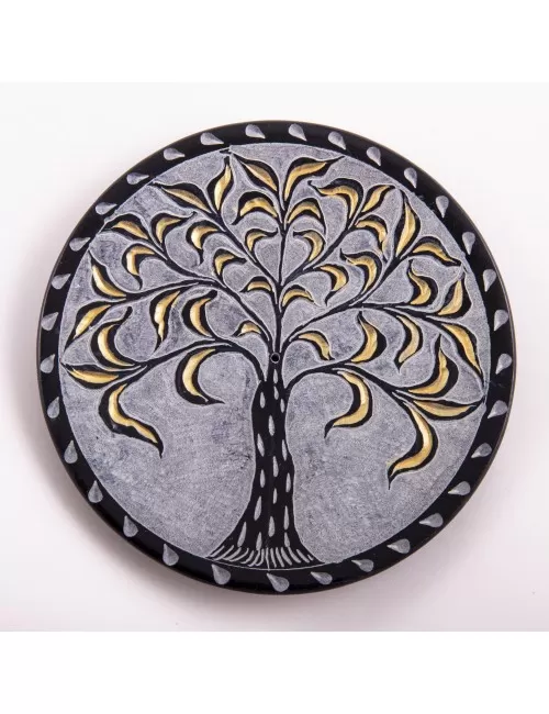 Räucherstäbchenhalter - Lebensbaum rund - schwarz/gold ca.13cm