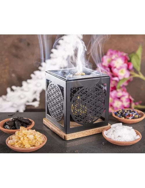 Räuchergefäß - Blume des Lebens- mit Sieb für Teelichter-schwarz