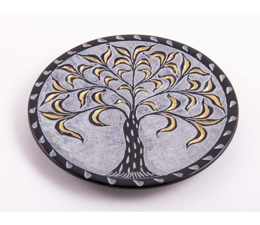 Räucherstäbchenhalter - Lebensbaum rund - schwarz/gold ca.13cm